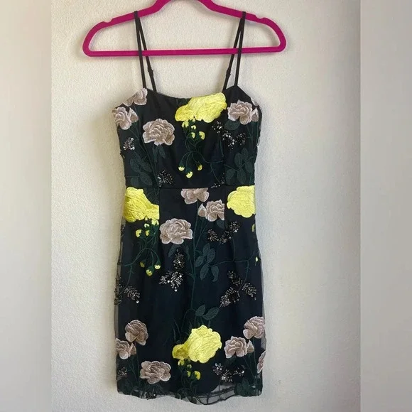 Lulus Rue Black Mesh Floral Embroidered Sequin Bodycon Mini Dress Size XS - Picture 4 of 10